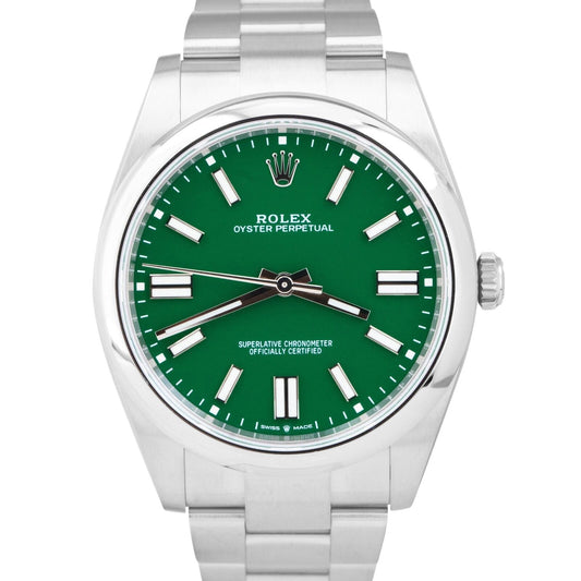 NEW 2024 PAPERS Rolex Oyster Perpetual 41mm GREEN Watch Stainless 124300 BOX