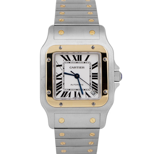 MINT Cartier Santos Galbee 32mm White Roman 18K Yellow Gold Steel 2823 W20099C4