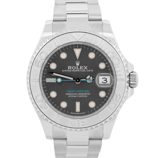 2019 PAPERS Rolex Yacht-Master RHODIUM Blue 37mm 950 Platinum Steel 268622 BOX