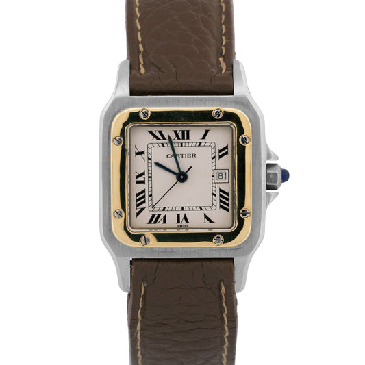 Cartier Santos Two-Tone 18k Gold Steel Ivory Roman Leather 29mm 2961 Automatic