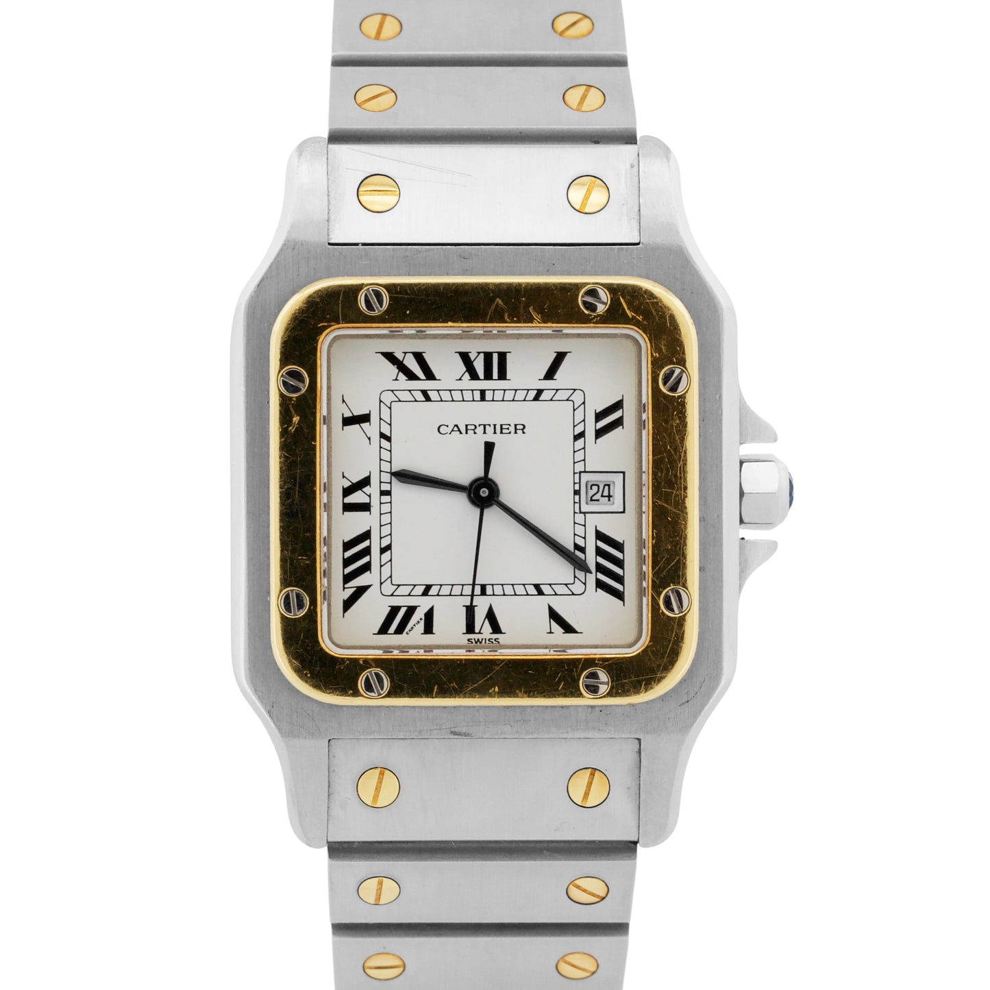 Cartier Santos Two-Tone 18k Gold Stainless Steel WHITE Roman Automatic 29mm 2961