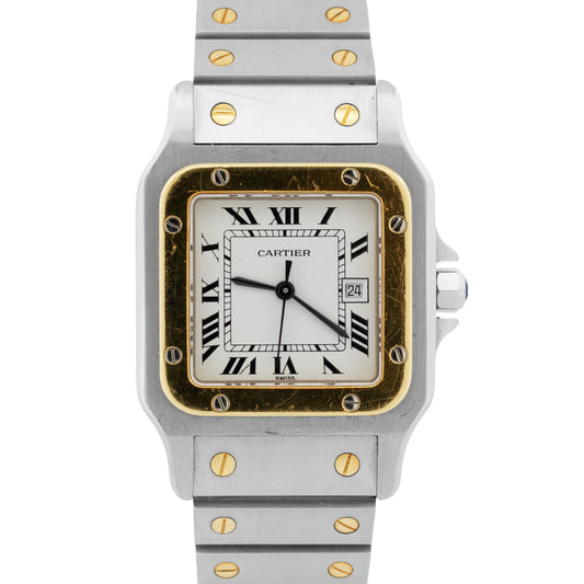 Cartier Santos Two-Tone 18k Gold Stainless Steel WHITE Roman Automatic 29mm 2961