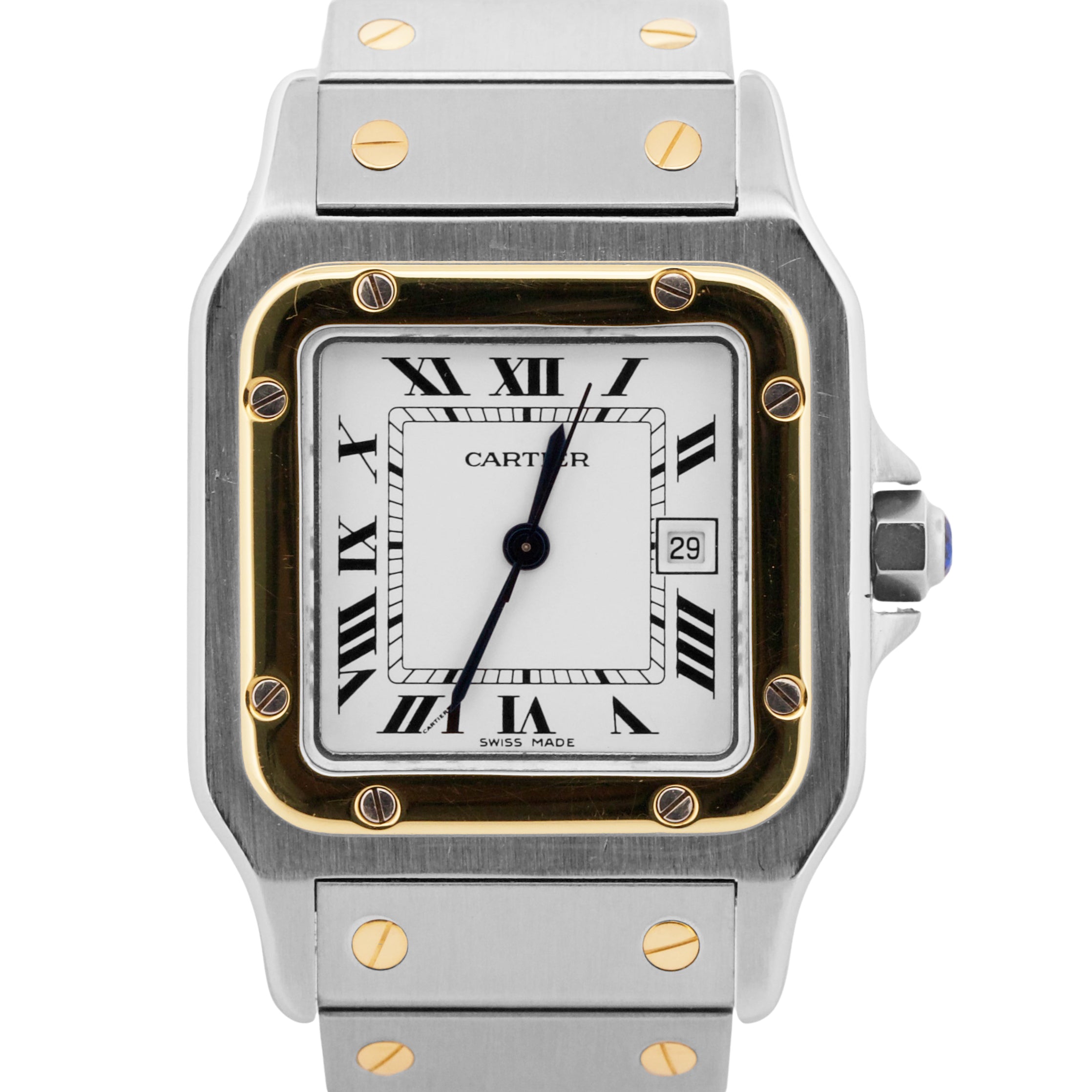Aplot Watch Cartier Santos Two-Tone 18k Gold Stainless Steel WHITE Roman Automatic ...
