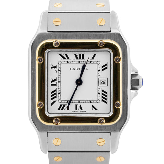 Cartier Santos Two-Tone 18k Gold Stainless Steel WHITE Roman Automatic 29mm 2961