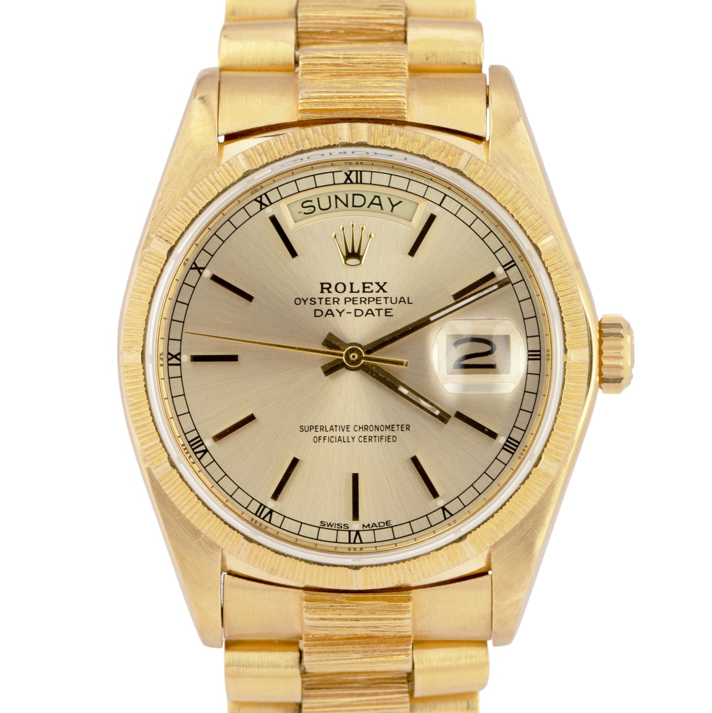 1980 Rolex Day-Date President 36mm Champagne BARK Quickset 18K Gold Watch 18078