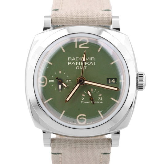MINT Panerai Radiomir GMT PAM00999 Green PAPERS 45mm PAM 999 Watch Steel B+P