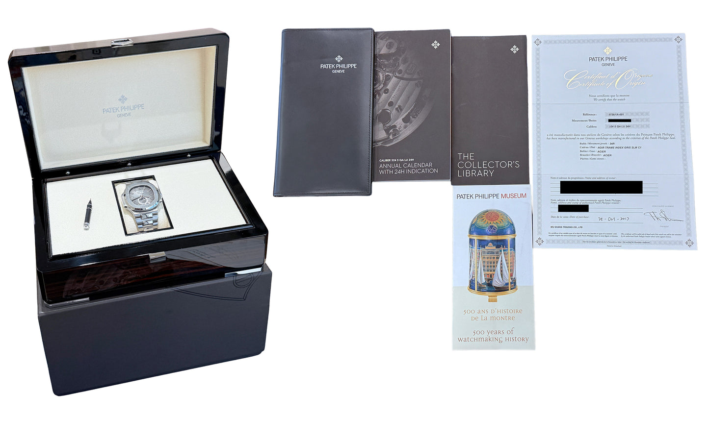 PAPERS Patek Philippe Nautilus Moonphase GRAY Steel 40.5mm 5726/1A Watch BOX