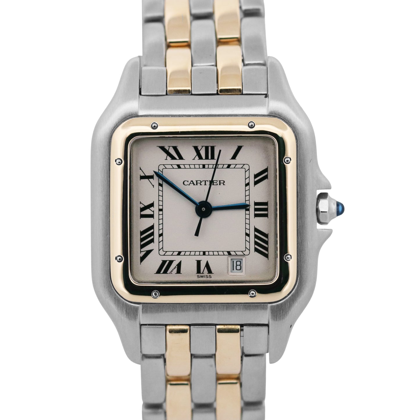 Ladies Cartier Panthere Midsize IVORY 18K Gold Steel TWO ROW 27mm Quartz 83949