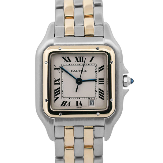 Ladies Cartier Panthere Midsize IVORY 18K Gold Steel TWO ROW 27mm Quartz 83949