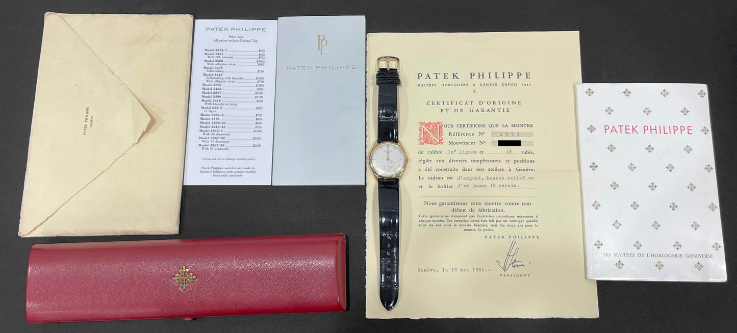 PAPERS VINTAGE Patek Philippe Calatrava 2557 SILVER 18K Yellow Gold Manual 33mm