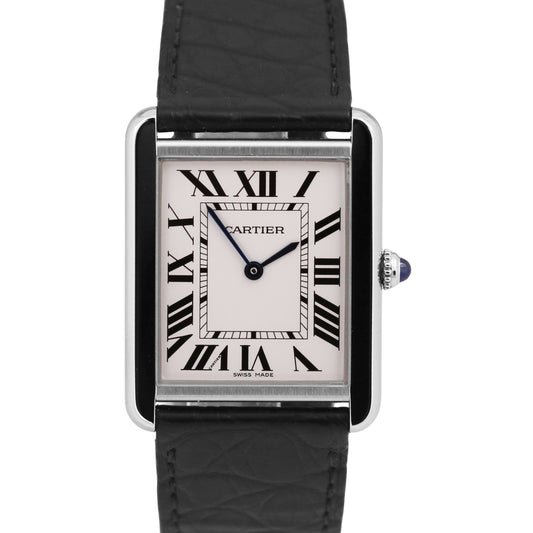 MINT Cartier Tank Solo Large Steel SILVER Roman Quartz Leather 3169 / W5200003