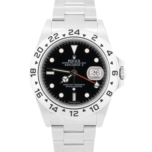 NOS STICKERED Rolex Explorer II 40mm 3186 BLACK Red Steel REHAUT 16570 Watch