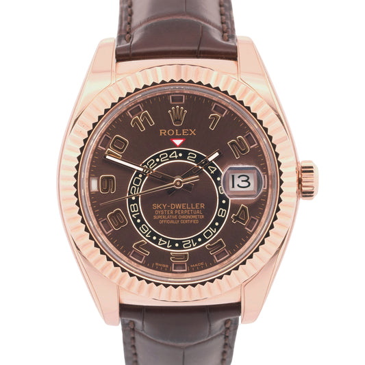 Rolex Sky-Dweller 42mm CHOCOLATE ARABIC Brown 18K Rose Gold LEATHER 326135 BOX
