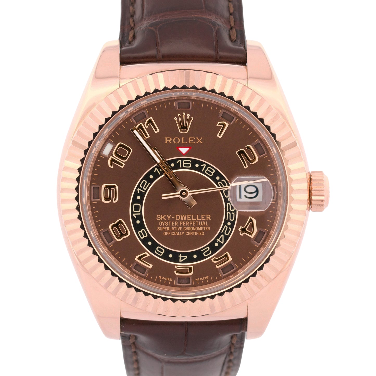 PAPERS Rolex Sky-Dweller CHOCOLATE ARABIC 42mm 18K Rose Gold Watch 326135 BOX