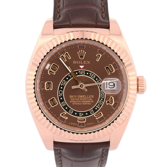 PAPERS Rolex Sky-Dweller CHOCOLATE ARABIC 42mm 18K Rose Gold Watch 326135 BOX