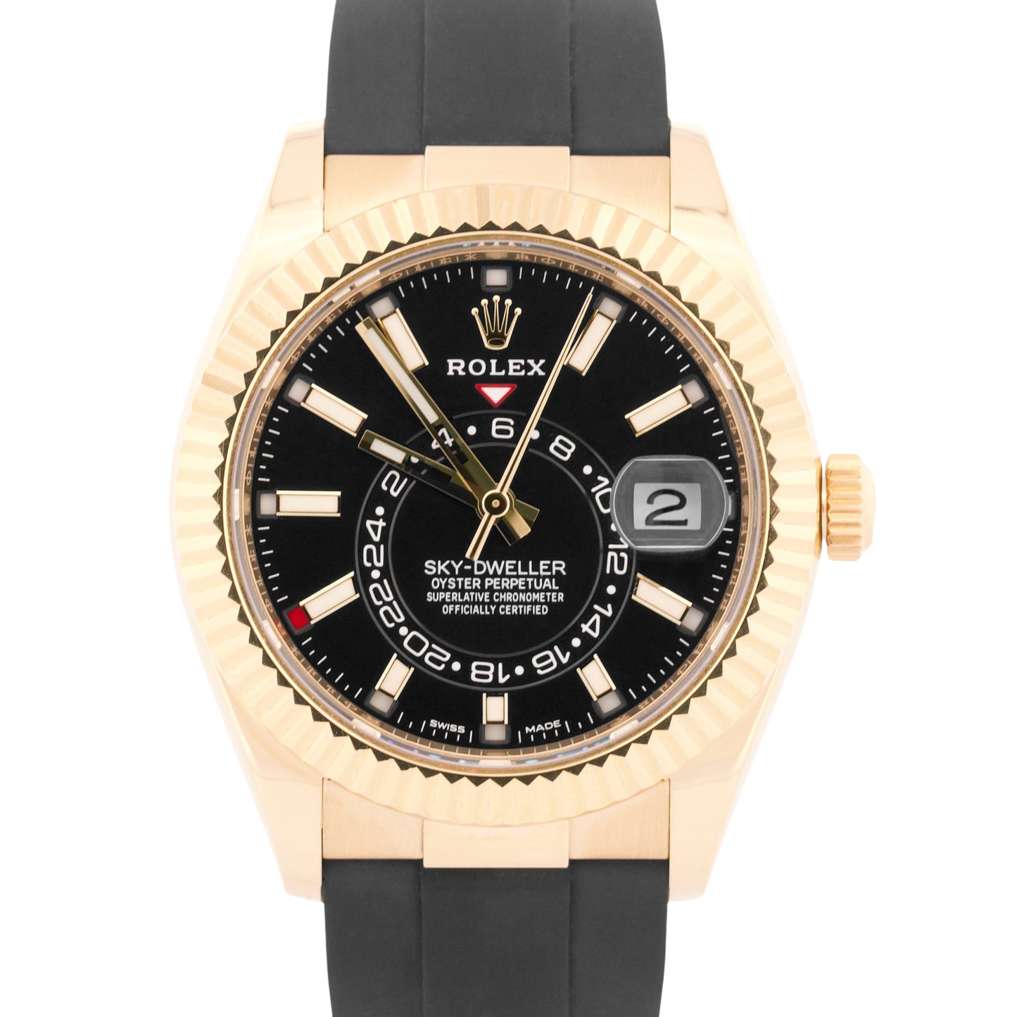 2021 Rolex Sky-Dweller 326238 18K Yellow Gold Black Oysterflex 42mm Box Papers