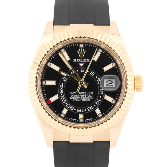 2021 Rolex Sky-Dweller 326238 18K Yellow Gold Black Oysterflex 42mm Box Papers