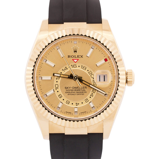 MINT 2023 Rolex Sky-Dweller 18K Yellow Gold CHAMPAGNE Oysterflex 42mm 326238 BOX