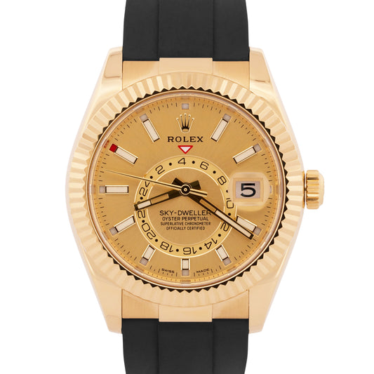 Rolex Sky-Dweller 326238 18K Yellow Gold Champagne Oysterflex Rubber 42mm Box