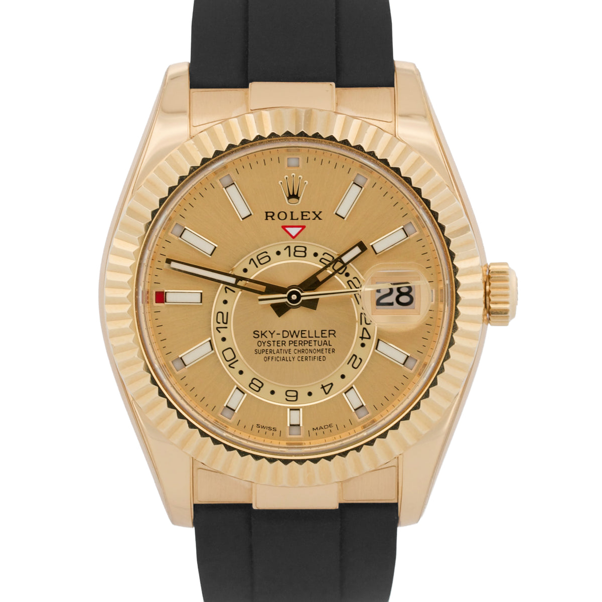 2023 Rolex Sky-Dweller 326238 Champagne 18K Gold Oysterflex 42mm Box Papers