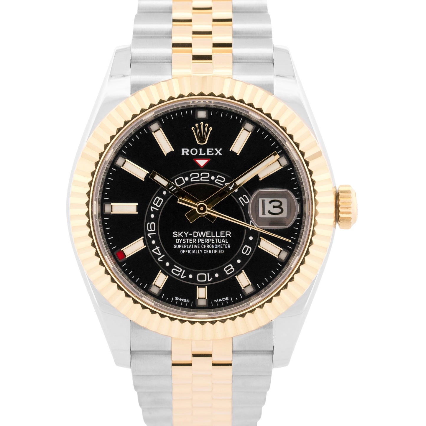 2023 Rolex Sky-Dweller 326933 Black 18K Gold Steel Jubilee 42mm Box Papers