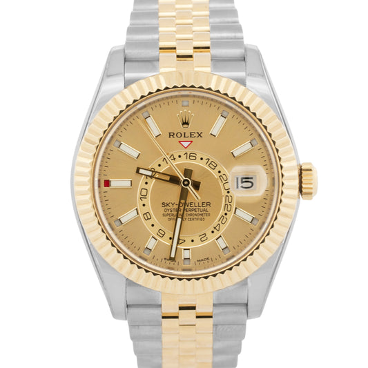 Rolex Sky-Dweller CHAMPAGNE Two-Tone 18K Yellow Gold JUBILEE 42mm 326933 BOX