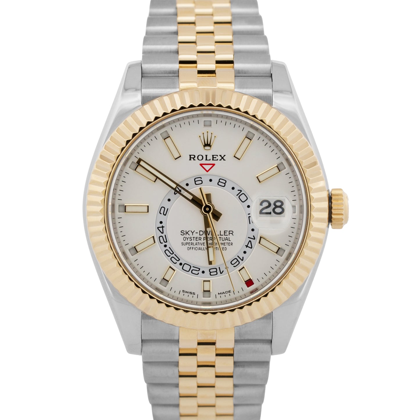 2021 PAPERS Rolex Sky-Dweller WHITE 18K Gold Stainless JUBILEE 42mm 326933 BOX