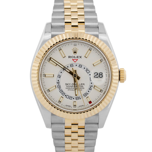 2021 PAPERS Rolex Sky-Dweller WHITE 18K Gold Stainless JUBILEE 42mm 326933 BOX