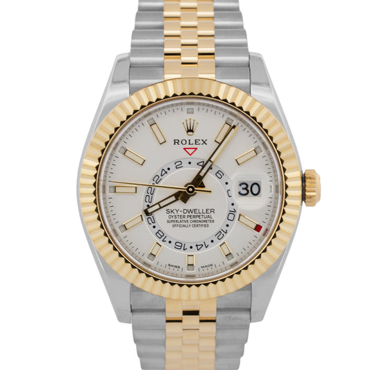 2022 PAPERS Rolex Sky-Dweller WHITE 18K Gold Stainless JUBILEE 42mm 326933 BOX
