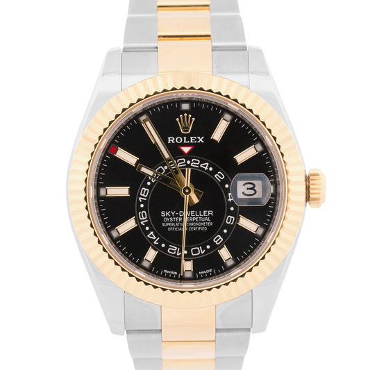 2019 PAPERS Rolex Sky-Dweller BLACK 18K Gold Stainless OYSTER 42mm 326933 BOX
