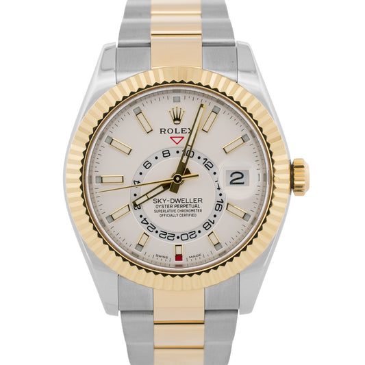 MINT PAPERS Rolex Sky-Dweller WHITE Two-Tone 18K Gold 42mm Oyster 326933 BOX