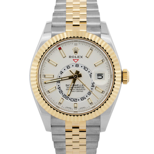 2023 PAPERS Rolex Sky-Dweller WHITE 18K Gold Stainless JUBILEE 42mm 326933 BOX