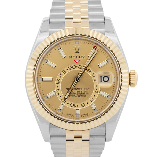 2021 PAPERS Rolex Sky-Dweller CHAMPAGNE 18K Gold Steel JUBILEE 42mm 326933 BOX