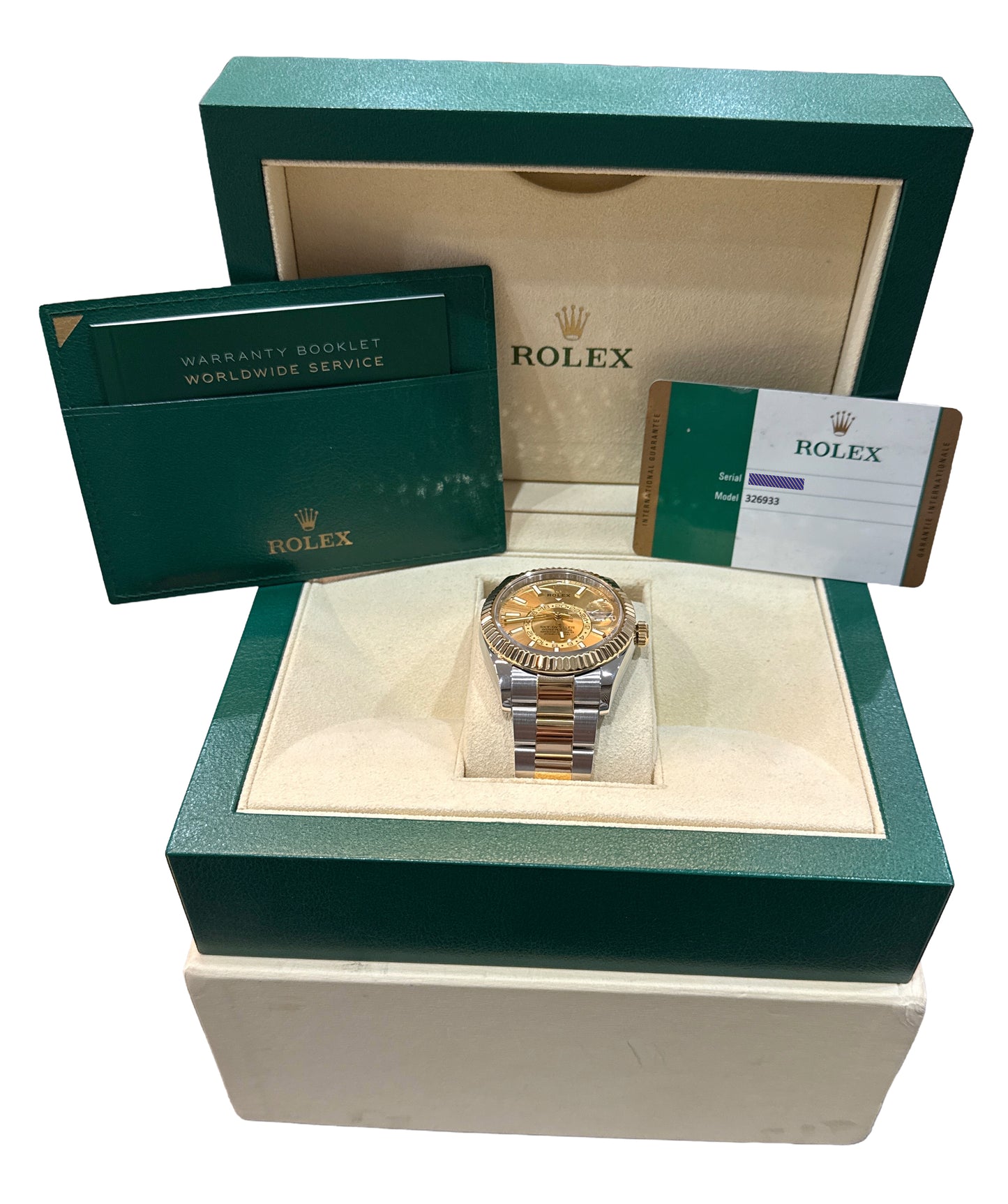 PAPERS Rolex Sky-Dweller CHAMPAGNE 18K Yellow Gold Steel OYSTER 42mm 326933 BOX