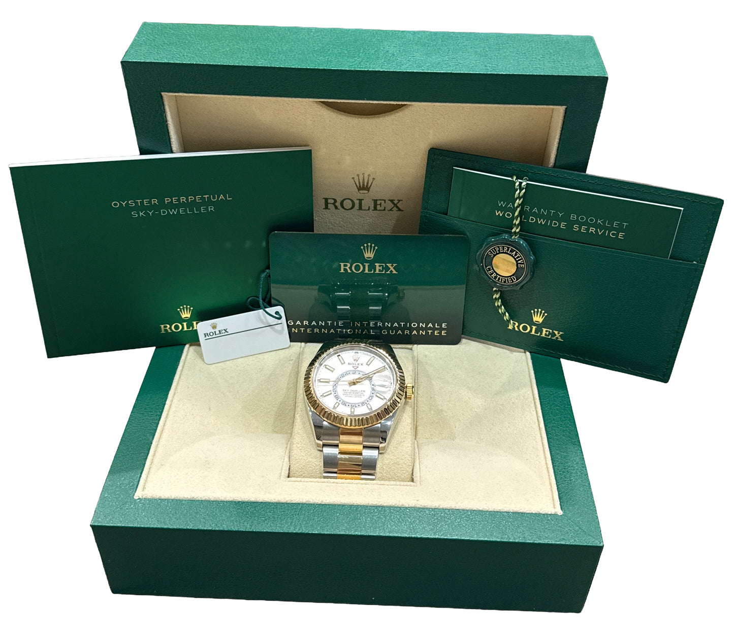2022 PAPERS Rolex Sky-Dweller WHITE 18K Gold Stainless OYSTER 42mm 326933 BOX