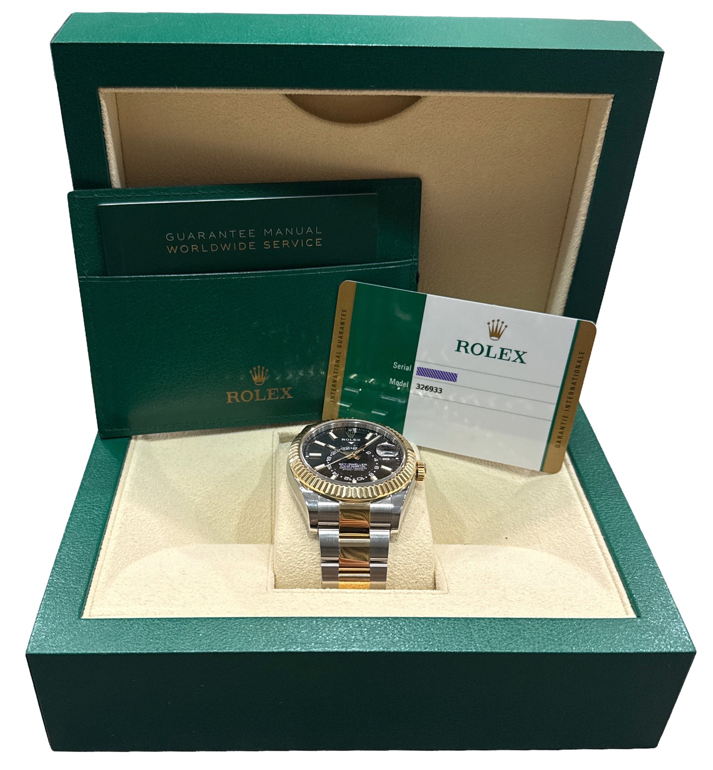 2019 PAPERS Rolex Sky-Dweller BLACK 18K Gold Stainless OYSTER 42mm 326933 BOX