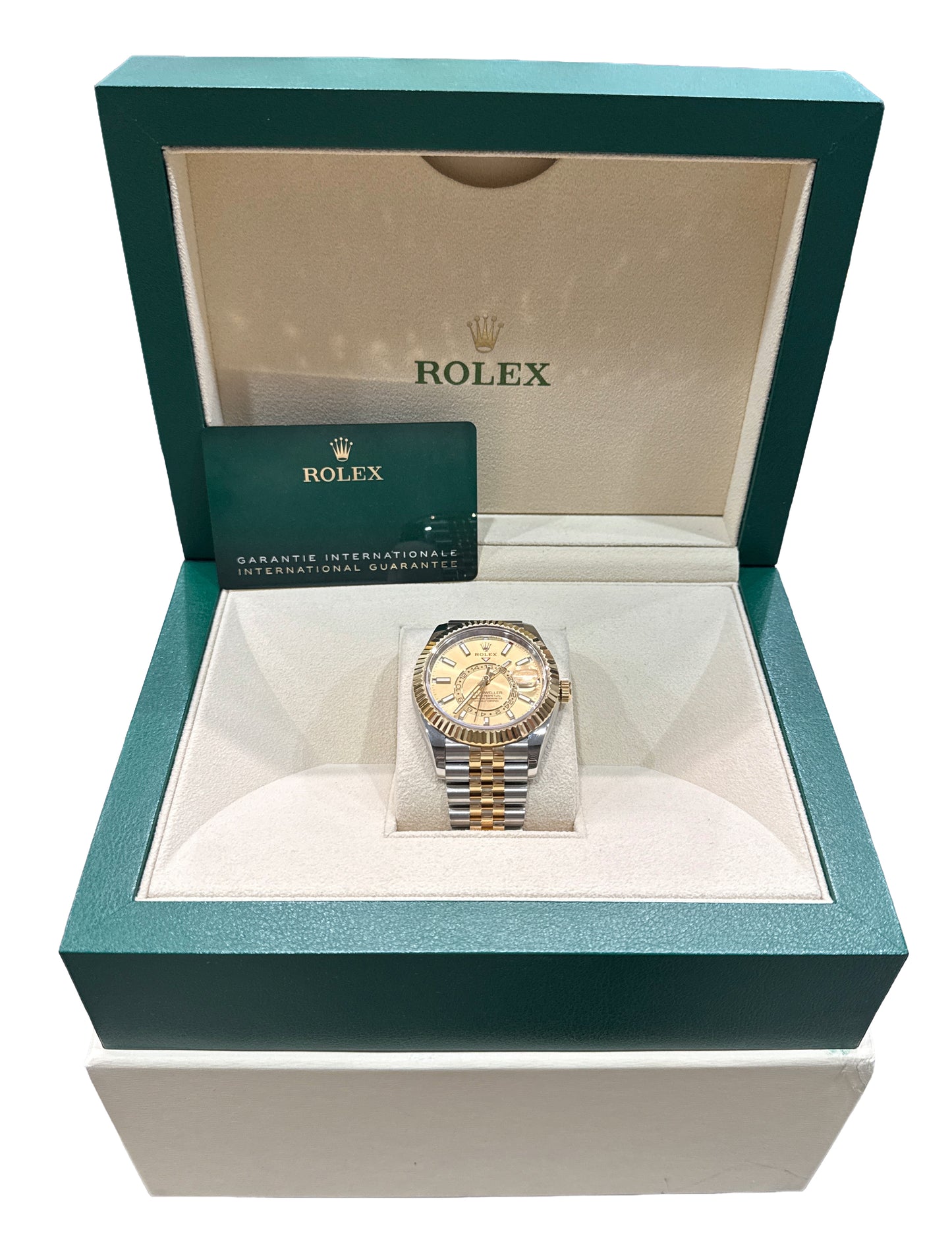 2021 PAPERS Rolex Sky-Dweller CHAMPAGNE 18K Gold Steel JUBILEE 42mm 326933 BOX