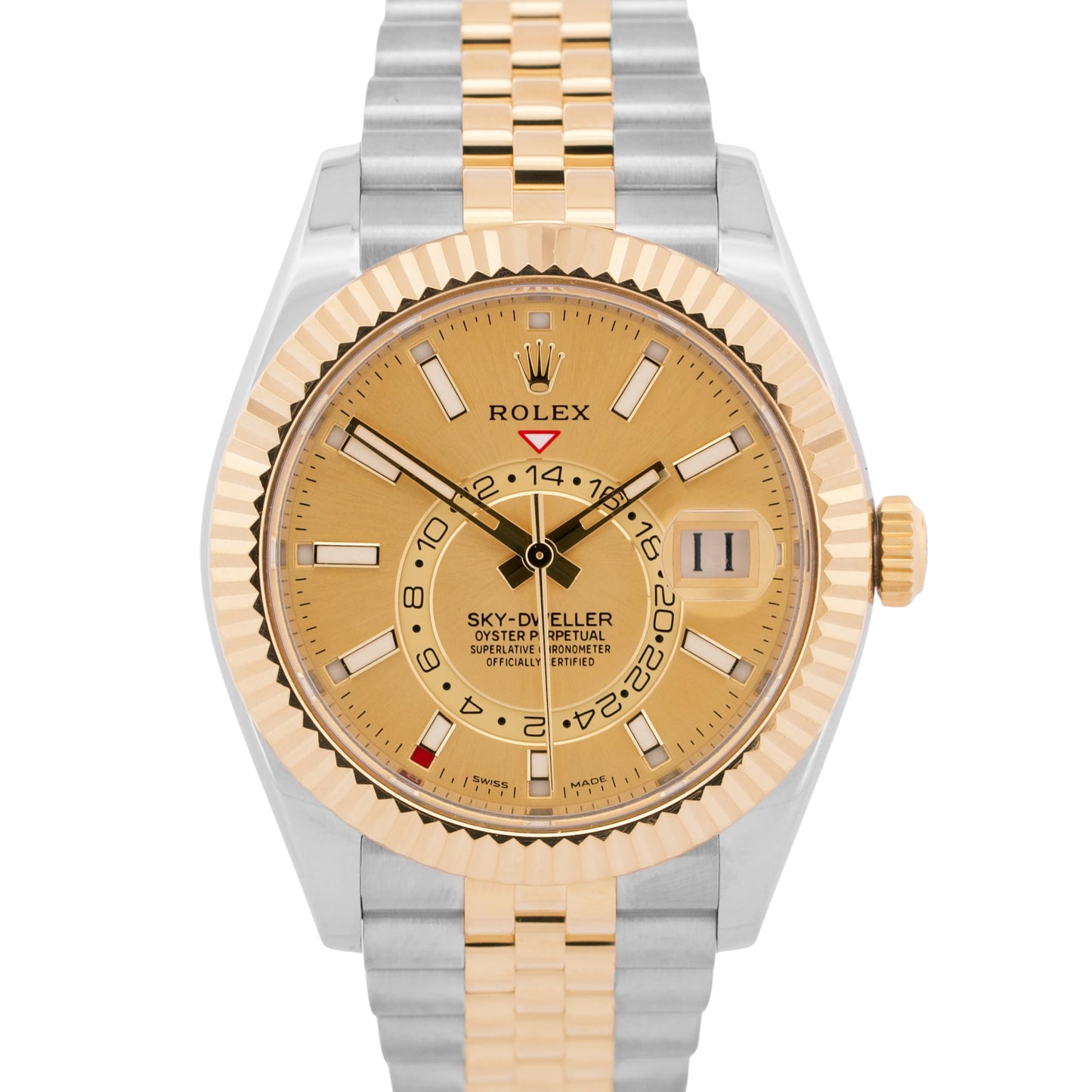 2022 PAPERS Rolex Sky-Dweller CHAMPAGNE 18K Gold Steel JUBILEE 42mm 326933 BOX
