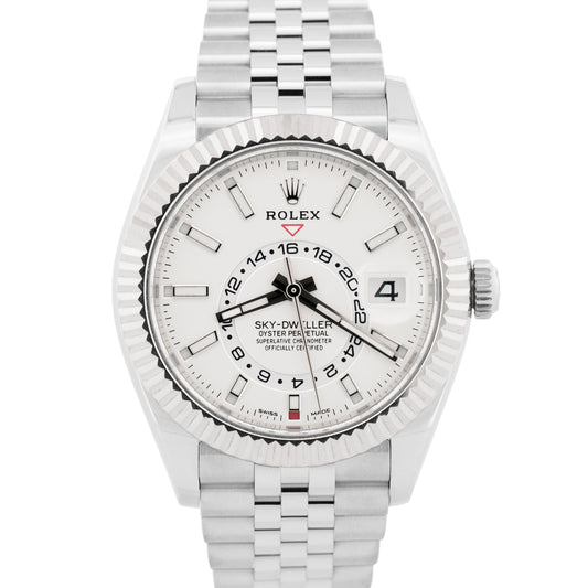 2023 PAPERS Rolex Sky-Dweller WHITE Steel 18K White Gold 42mm JUBILEE 326934 BOX