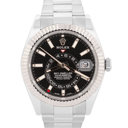 2017 Rolex Sky-Dweller 326934 Black 42mm Stainless Oyster 18K Gold Box Papers