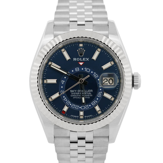 Rolex Sky-Dweller BLUE Stainless Steel 18K White Gold 42mm JUBILEE 326934 BOX