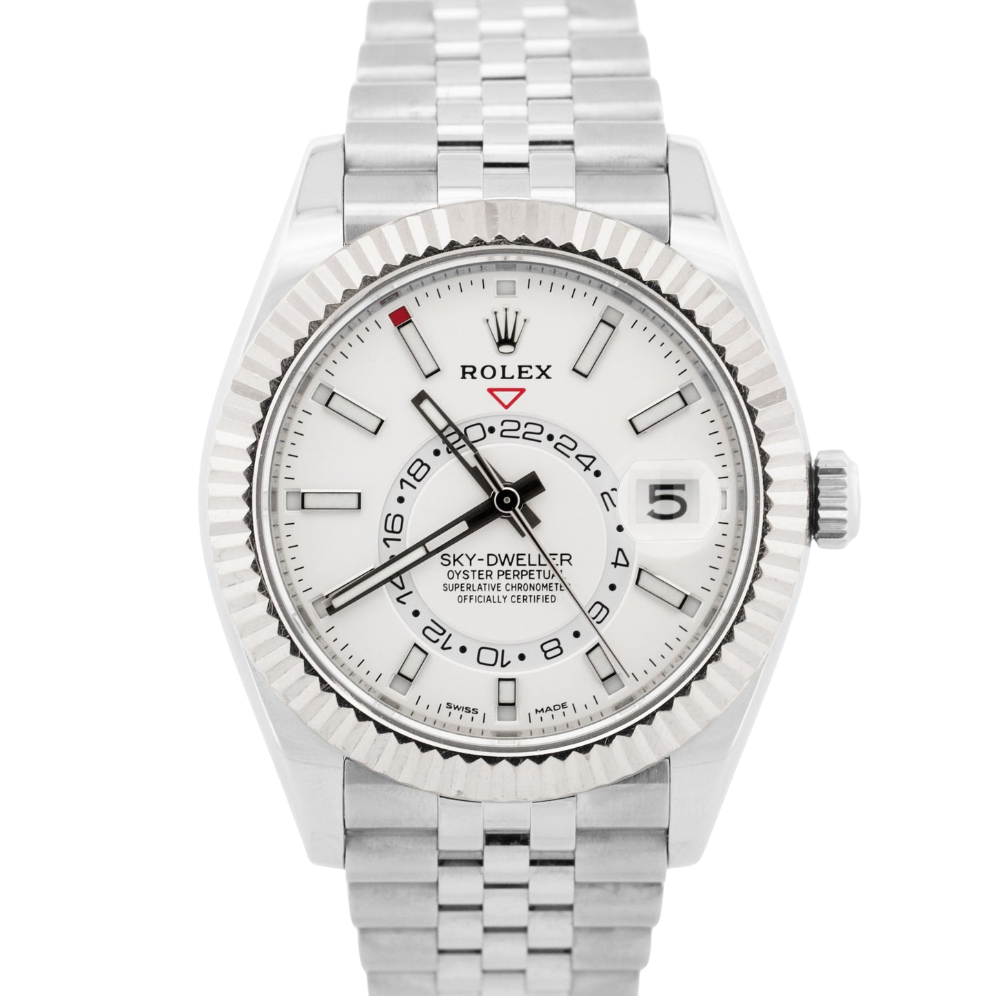 Rolex Sky-Dweller WHITE Stainless Steel 18K White Gold 42mm JUBILEE 326934 Watch