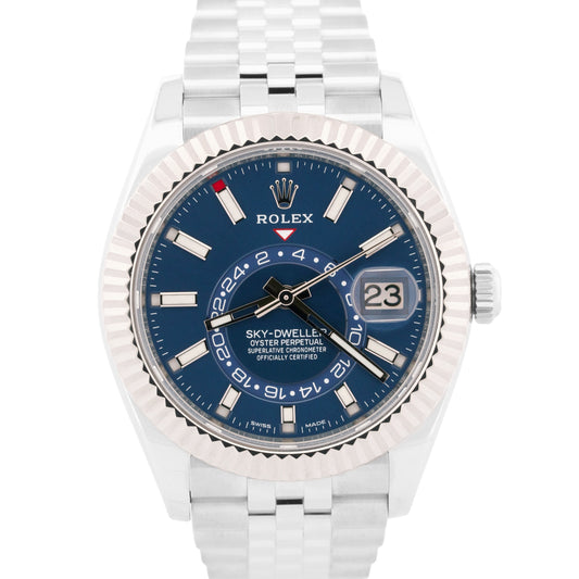 MINT 2023 PAPERS Rolex Sky-Dweller BLUE Steel 18K Gold 42mm JUBILEE 326934 BOX