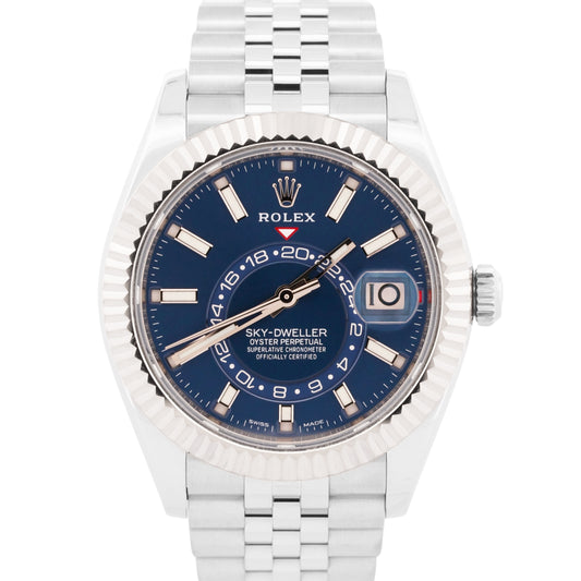 Rolex Sky-Dweller BLUE Stainless Steel 18K White Gold 42mm JUBILEE 326934 Watch
