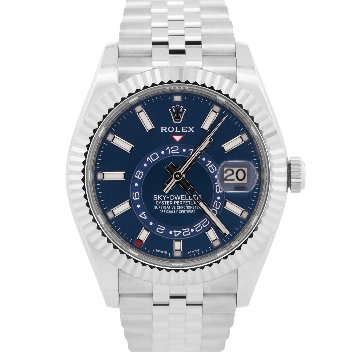 2022 PAPERS Rolex Sky-Dweller BLUE Steel 18K White Gold 42mm JUBILEE 326934 BOX
