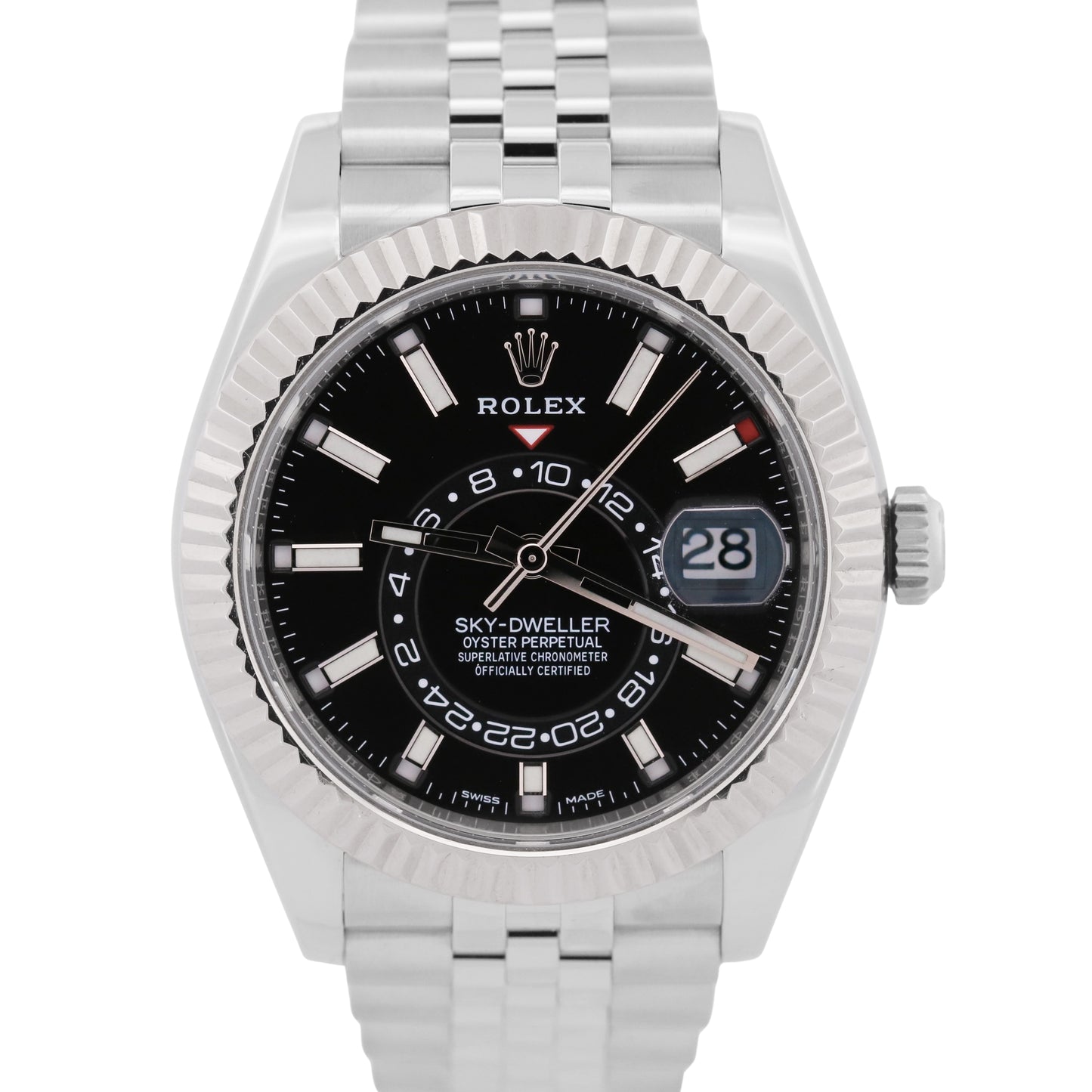 2022 PAPERS Rolex Sky-Dweller BLACK Steel 18K White Gold 42mm JUBILEE 326934 BOX