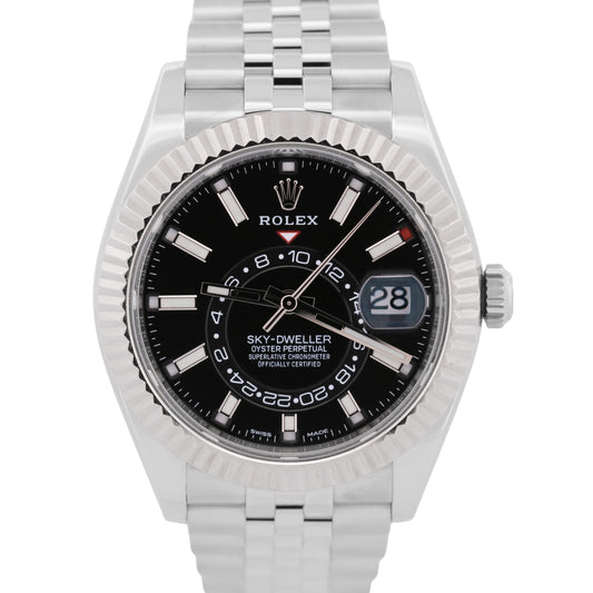 2022 PAPERS Rolex Sky-Dweller BLACK Steel 18K White Gold 42mm JUBILEE 326934 BOX