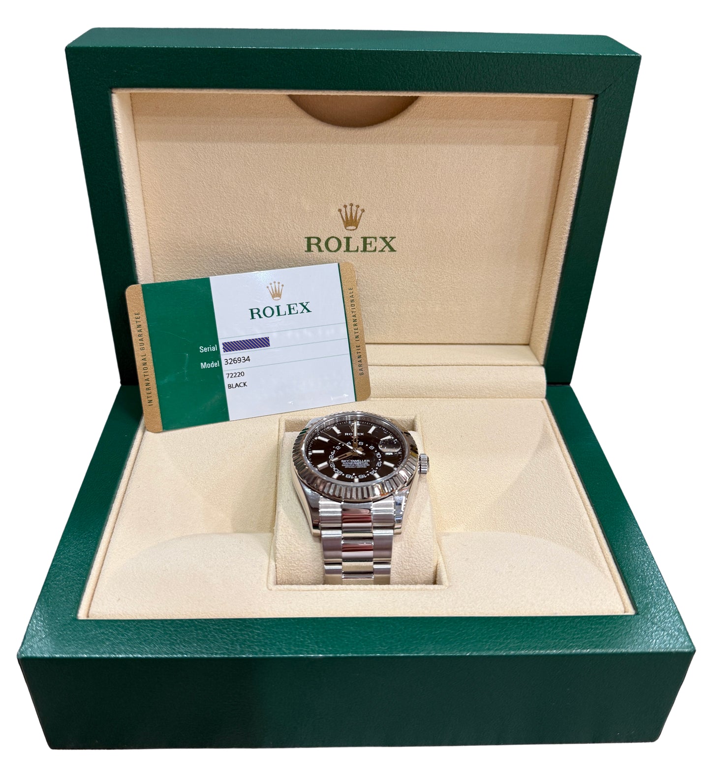 2017 Rolex Sky-Dweller 326934 Black 42mm Stainless Oyster 18K Gold Box Papers