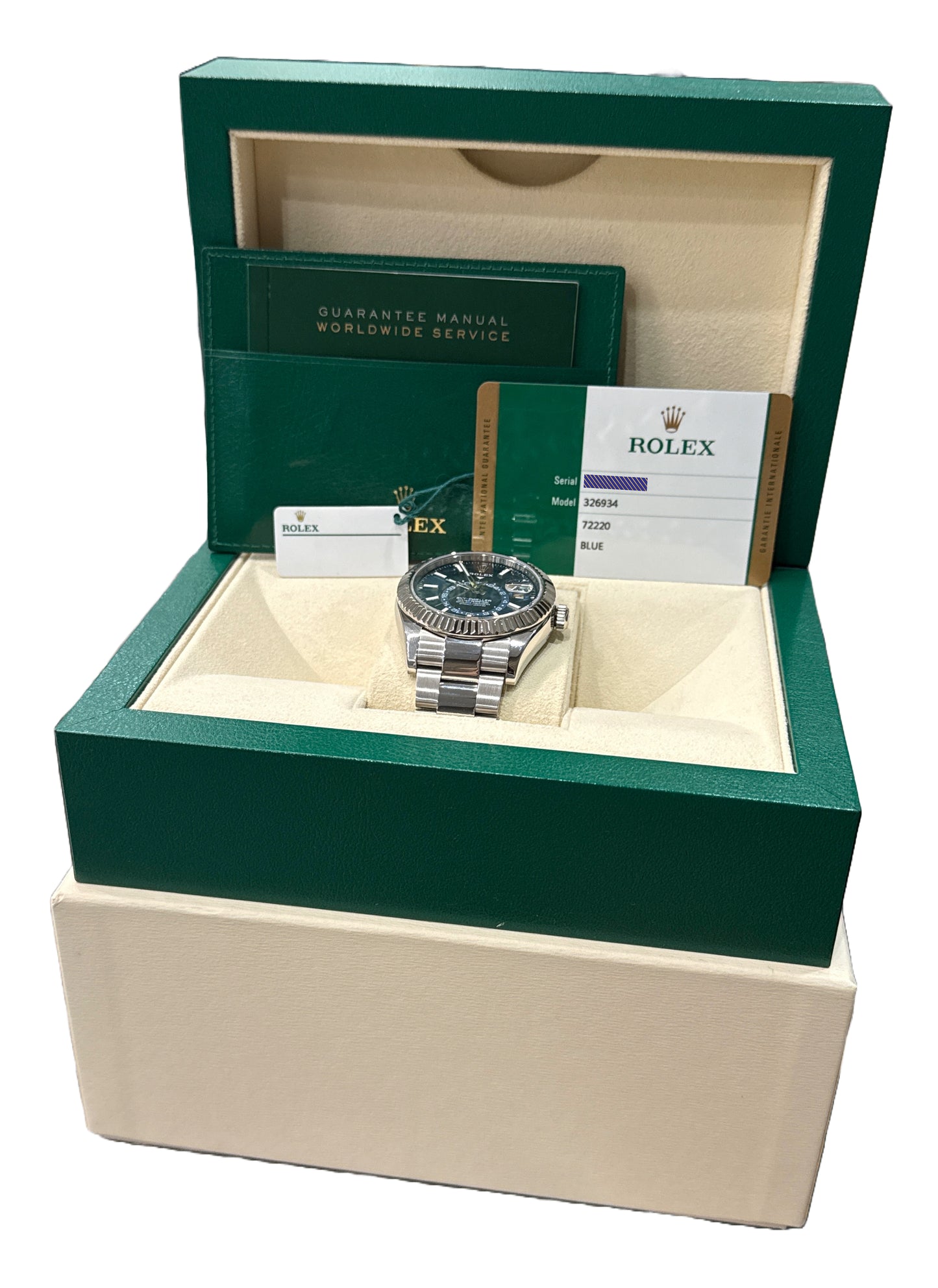PAPERS Rolex Sky-Dweller BLUE Steel 18K White Gold 42mm OYSTER Watch 326934 BOX
