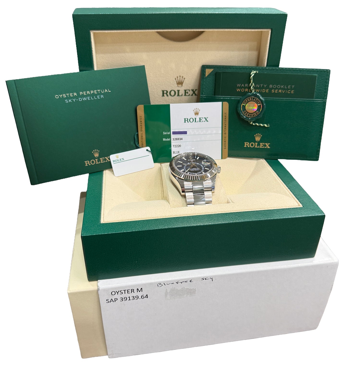 2020 PAPERS Rolex Sky-Dweller BLUE Stainless Steel OYSTER 18K 42mm 326934 BOX